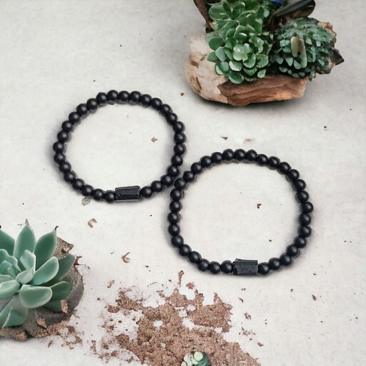 biżuteria męska KOMPLET dla PARY : turmalin, onyks : ochrona, siła