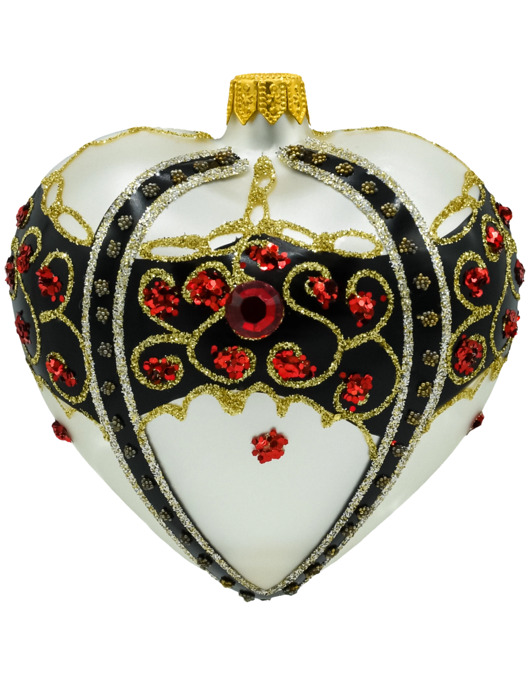 ozdoby choinkowe Bombka choinkowa: Serce z bogatymi zdobieniami i rubinami: białe