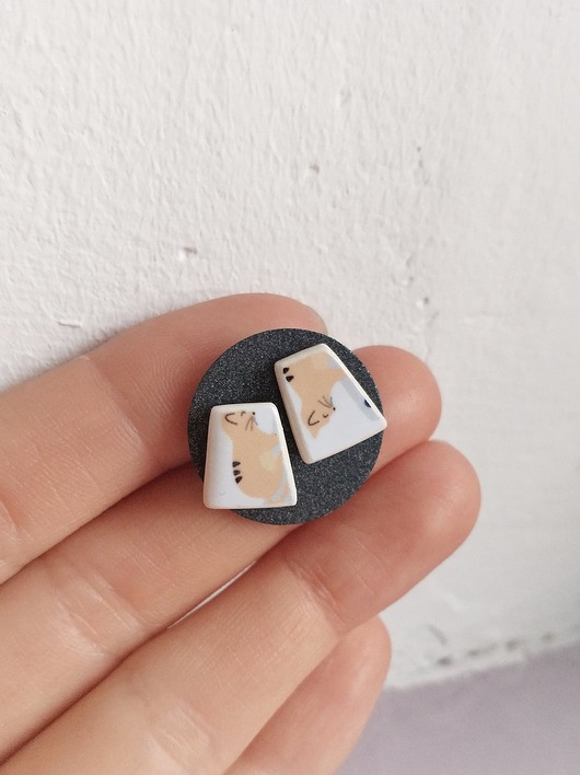Kolczyki ceramiczne w rude kotki biżuteria z talerzy