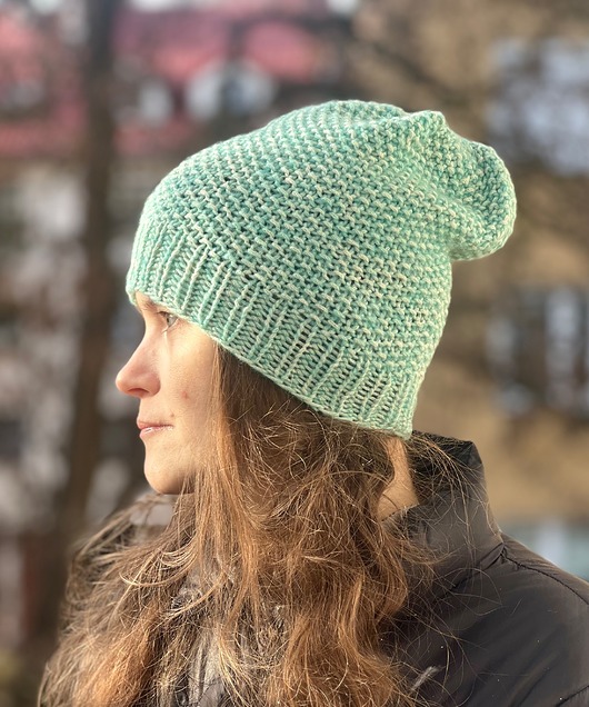 czapki damskie Przejściowa czapka  Marmurka bawełna z merynosem ciemna mięta