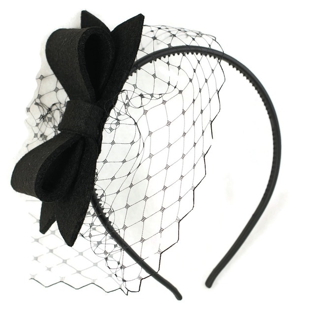 fascynatory Fascynator  czarny elegancki z woalką