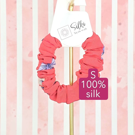 gumki do włosów S wąska gumka jedwabna do włosów jedwab naturalny scrunchie koralowa