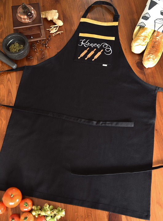 fartuchy kuchenne Fartuch Kuchenny CZARNY bawełniany haftowany Kręcę Wałki EXTRA PREZENT