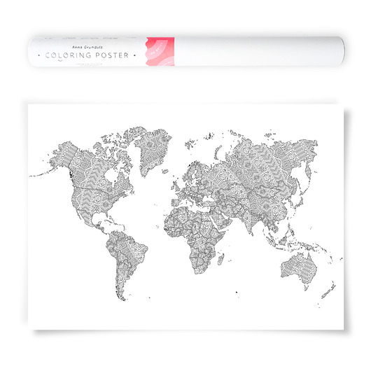 grafiki i ilustracje Plakat do Kolorowania Mapa Świata Mandala 50x70cm