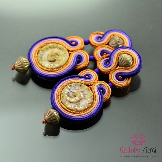 kolczyki soutache Fioletowo rude kolczyki sutasz