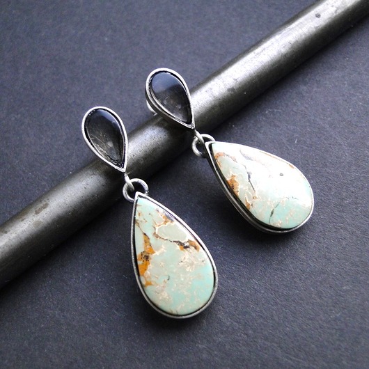 kolczyki srebrne Kolczyki srebrne  Turkus & kwarc 002