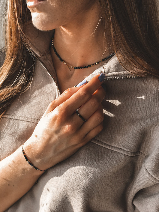 komplet biżuterii Zestaw Moon z czarnego turmalinu choker bransoletka pierścionek