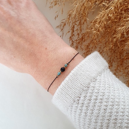 bransoletka z onyksem i turkusem LEI handmade 