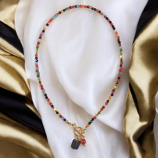 chokery Agat jesienny : naszyjnik z karneolem i turmalinem