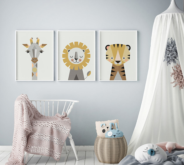 obrazy i plakaty do pokoju dziecięcego Tryptyk - kolor "Musztardowy"