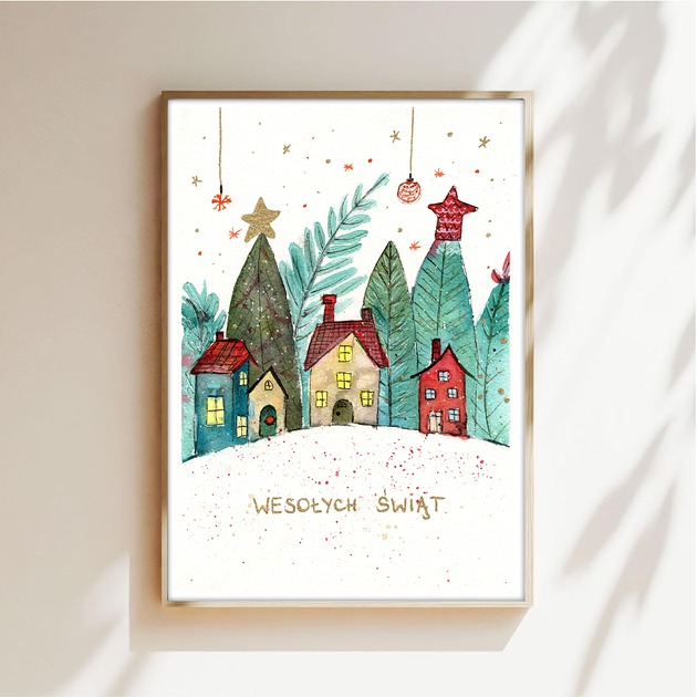 obrazy Oryginalna akwarela. Wesołych świąt! A5