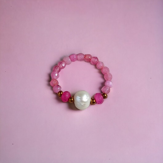 pierścionki elastyczne Pierścionek : PINK vol.2 : perła, agat, jadeit