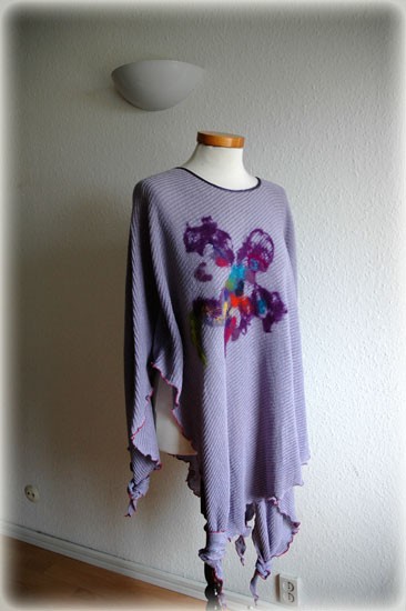 Poncho violet malowane lnem