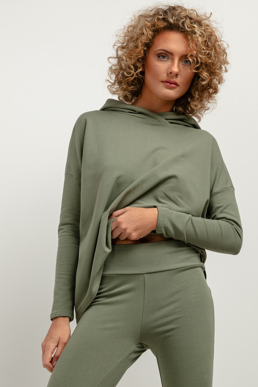 bluza z kapturem damska Szeroka bluza z kapturem T379, zielona