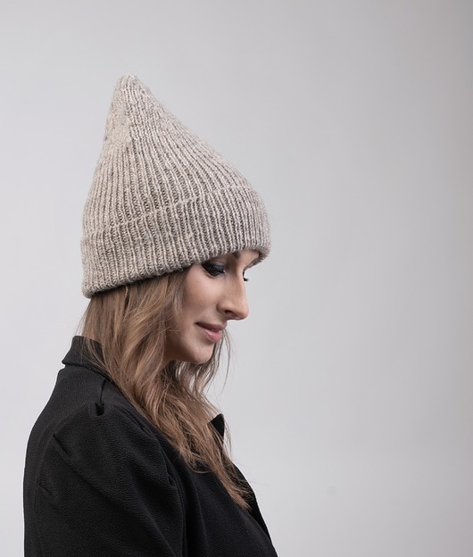 czapki damskie Czapka beanie  chłodny beż  100% merino