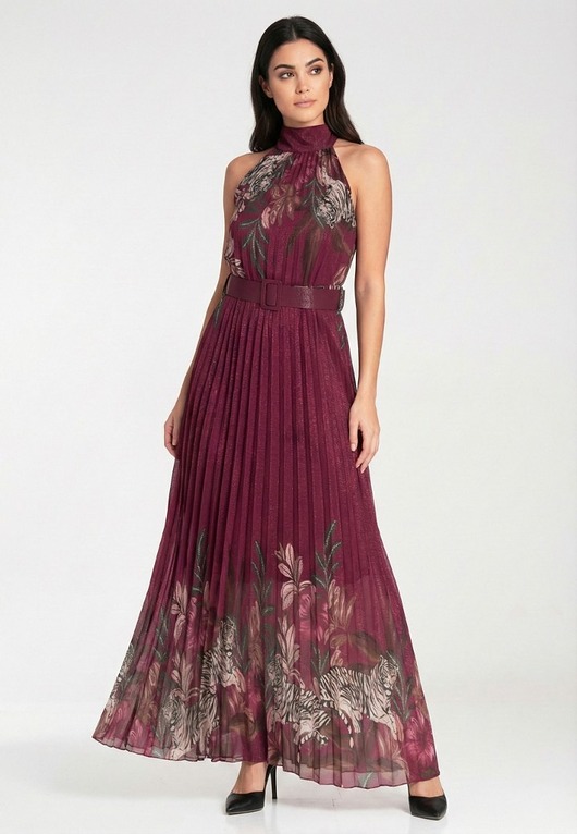 sukienki maxi damskie Elegancka długa sukienka maxi rozkloszowana bez rękawów z wiązaniem M1282