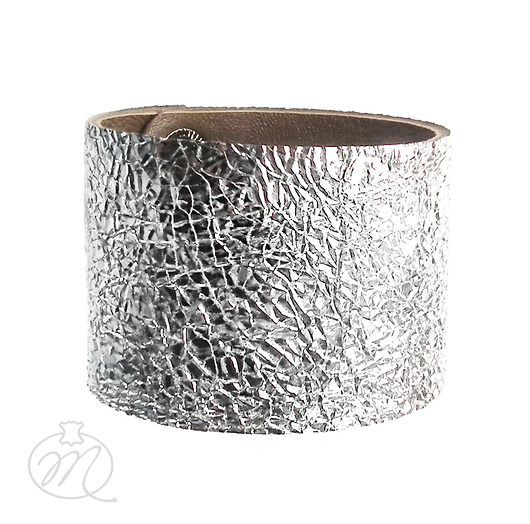 Bransoleta skórzana srebrna jak folia aluminiowa Mikashka
