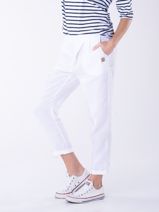 Spodnie z dżerseju Boyfriend Look 415 biały Look made with Love
