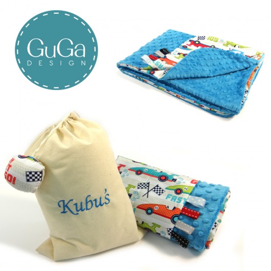 Kocyk letni 75x100 SAMOCHODY/TURKUS z haftem  GuGa DESIGN