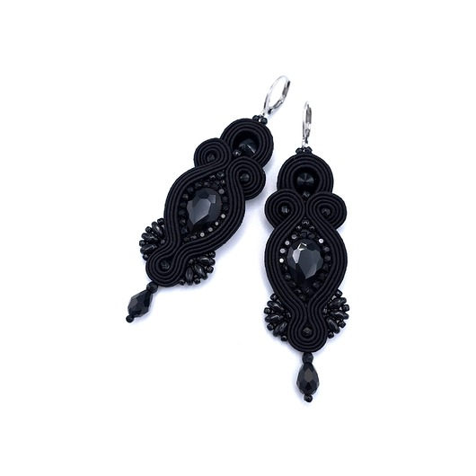 kolczyki soutache Orina kolczyki sutasz czarne długie wieczorowe z kryształami