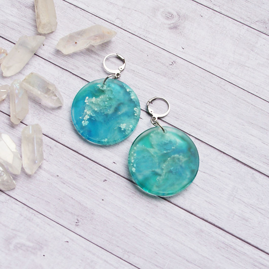 kolczyki z żywicy UNIKATOWE kolczyki z żywicy INKY ocean I