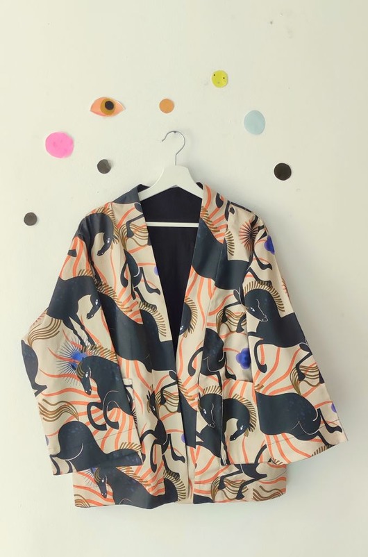 marynarki damskie Kimono Horses z muślinową podzewką _black