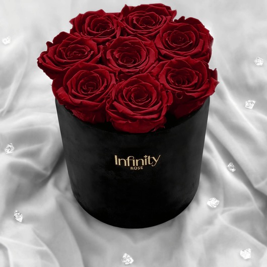 dodatki - różne Flower box czerwone róże wieczne w czarnym welurowym pudełku Infinity Rose
