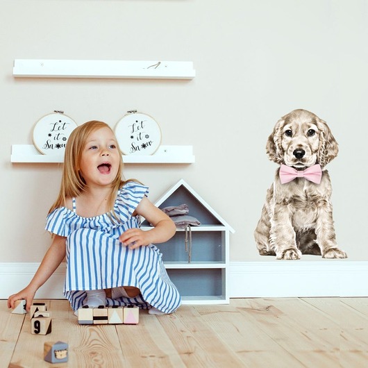 naklejki ścienne do pokoju dziecka Spaniel z kokardką - Naklejka Na Ścianę
