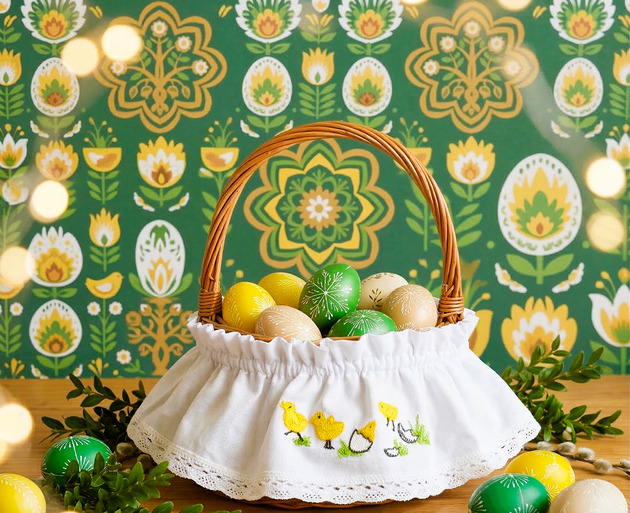 koszyki wielkanocne Ozdoba SERWETKA do koszyczka na gumce KURCZAKI