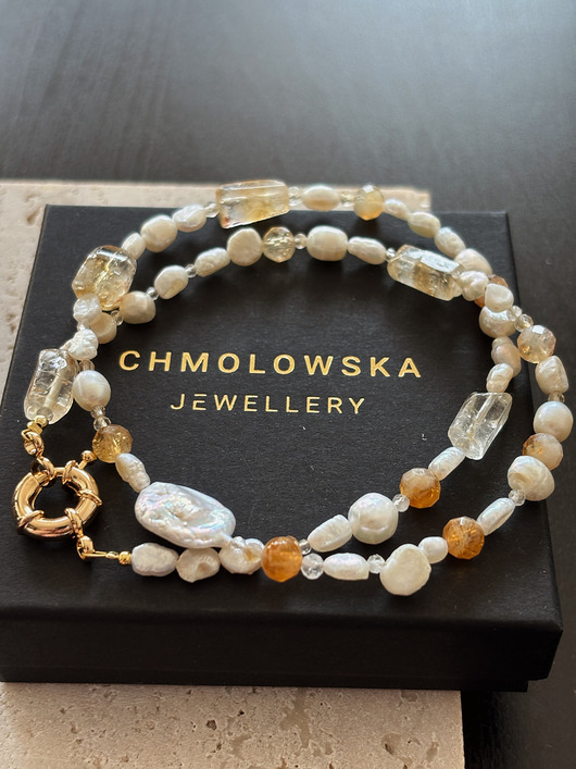 złote naszyjniki Naszyjnik Cytryn i Perły Unikat