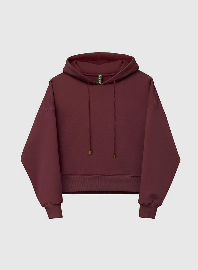 bluza z kapturem damska Bluza bordo basic kapturem  krótka