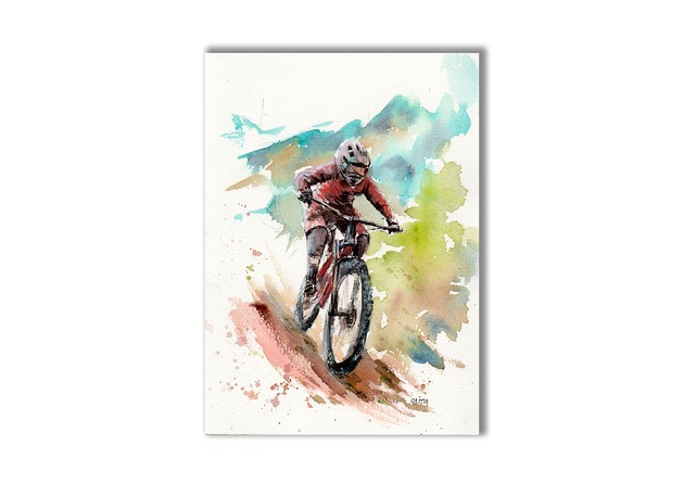 grafiki i ilustracje Rower górski. Akwarela ręcznie malowana