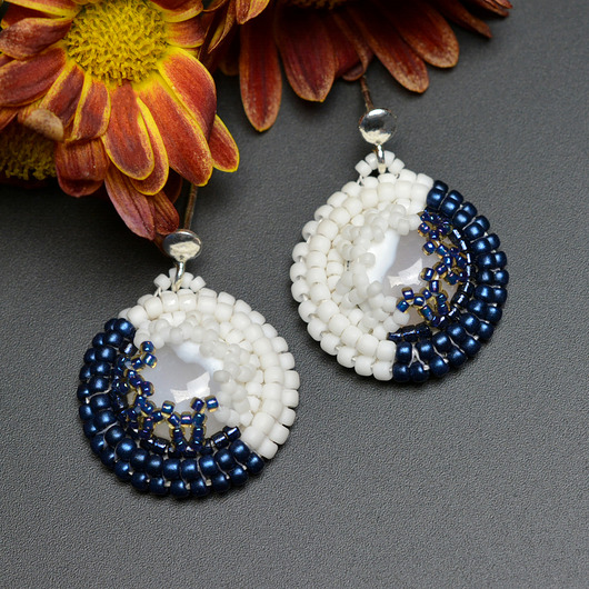 kolczyki z kamieniami Arashi, kolczyki z agatem dendrytowym, haft koralikowy