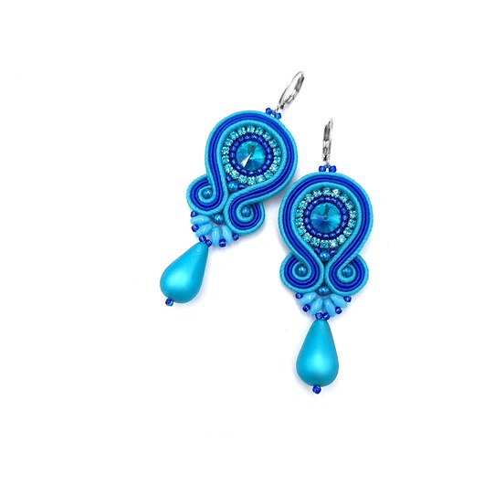 kolczyki soutache Kolczyki sutasz niebieskie chabrowo turkusowe Cleo z dużą łezką
