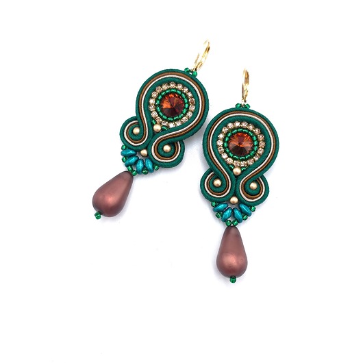 kolczyki soutache Kolczyki sutasz zielone bursztynowe eleganckie z dużą łezką Cleo