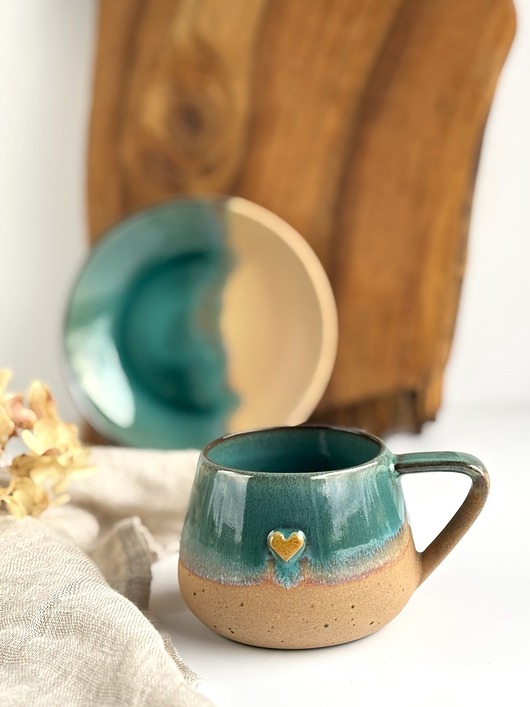 filiżanki Filiżanka ze spodkiem 250 ml - Rajska Plaża z sercem