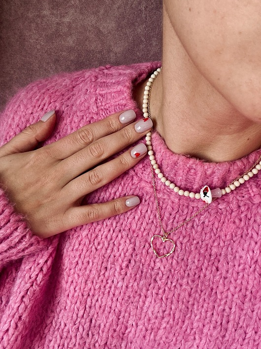 chokery Naszyjnik Choker z kremowego jaspisu z różowym grzybkiem