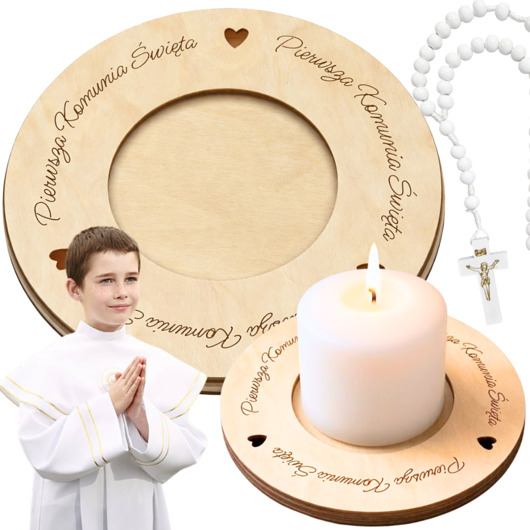 komunia - pozostałe ŚWIECZNIK Podziękowania dla Gości Prezent Upominek Podkładka na Świeczkę