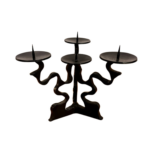 świeczniki i świece Świecznik z metaloplastyki w stylu brutalistycznym Polska, lata 60.