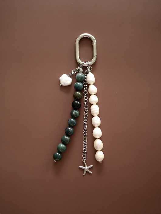 breloki Brelok Blair #2 zielone agaty, perły naturalne