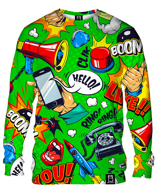 bluzy męskie Bluza Bez Kaptura Męska DR.CROW Komiks Green