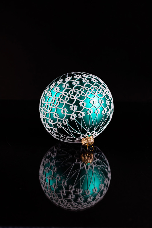 ozdoby choinkowe Koronkowa bombka, frywolitka, frywolitki, ozdoba choinkowa, turkusowa bombka