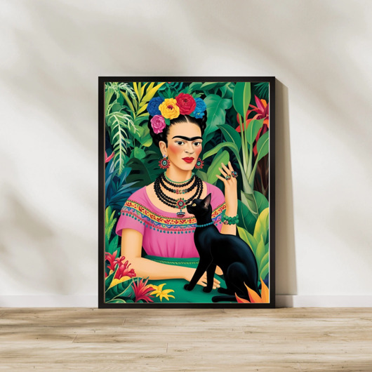 grafiki i ilustracje PLAKAT Frida Kahlo z kotem, zabawny prezent dla kociary