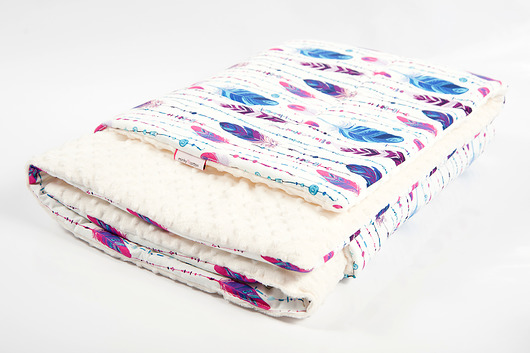 Mięciutki kocyk minky w pióra z ecru - 75x100 Minky and Cotton