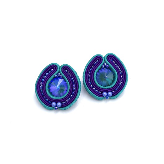 kolczyki soutache Kolczyki sutasz sztyfty morsko fioletowe okrągłe Amber