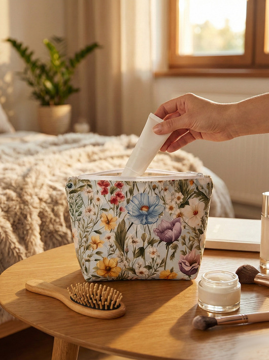 kosmetyczki Duża Kosmetyczka w Kwiaty Łąka  Wodoodporna KW025