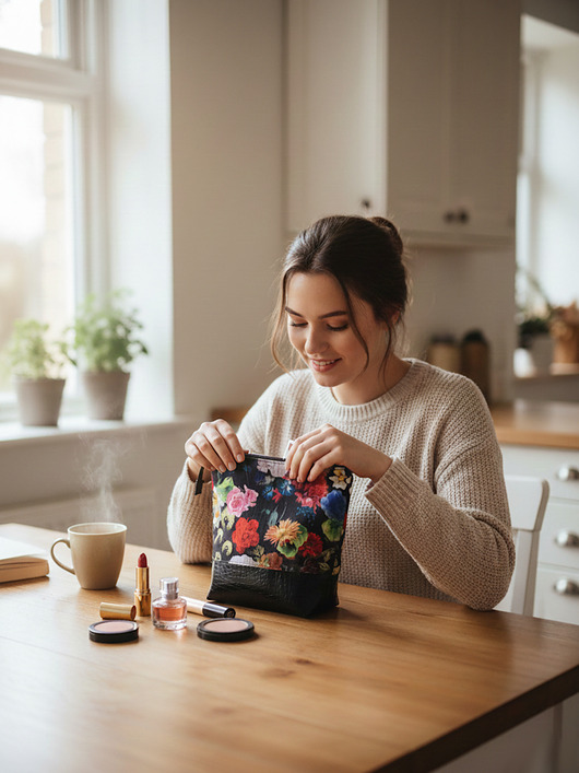 kosmetyczki Kosmetyczka damska z ekoskóry i tkaniny wodoodpornej KW029