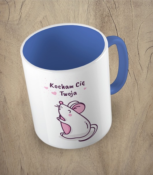 kubki Kolorowy kubek z hasłem i grafiką KOCHAM CIĘ -TWOJA MYSZKA - mix kolorów
