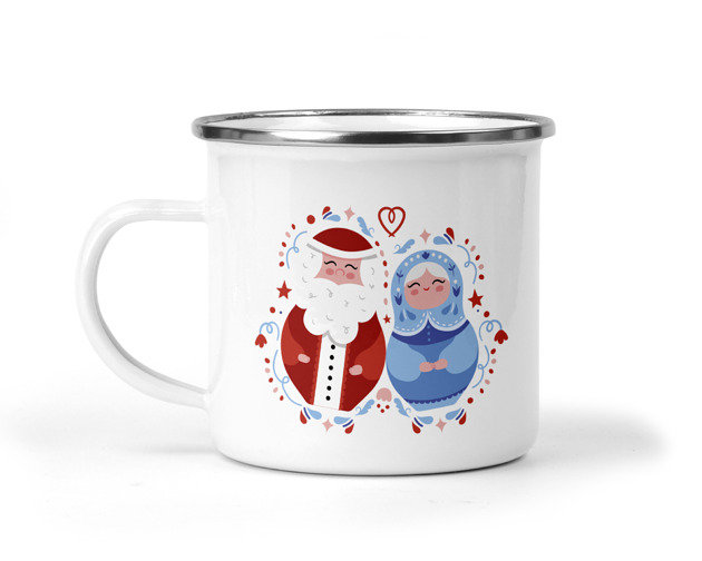 kubki Świąteczny kubek metalowy Mikołaj i Mikołajowa