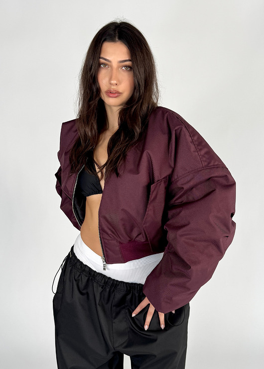 kurtki damskie Krótka kurtka typu bomber burgund